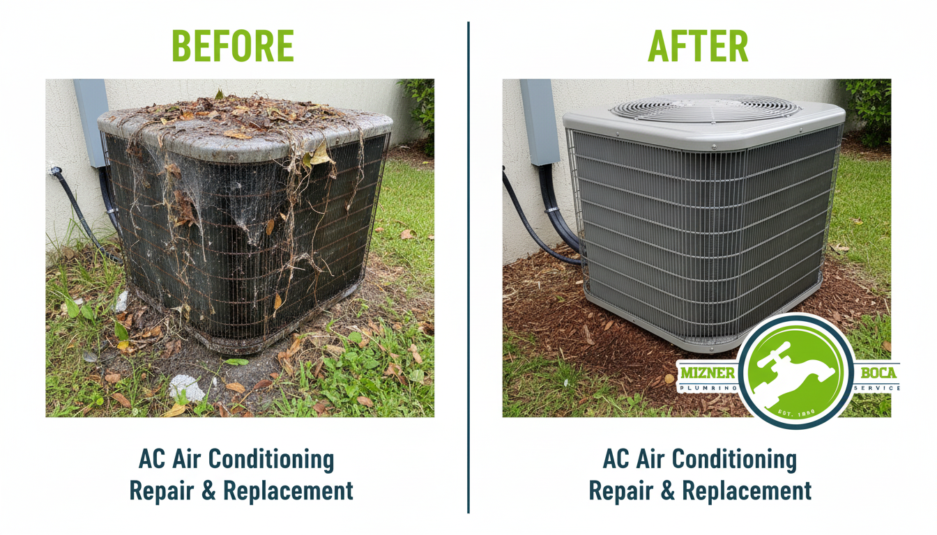 Before and After AC Air Conditioning Repair and Replacement in Boca Raton FL by Mizner Boca Plumbing