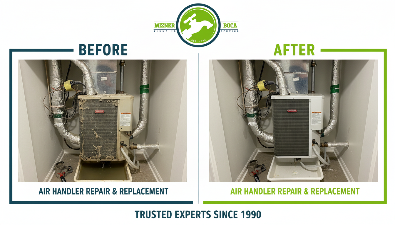 Before and After Air Handler Repair and Replacement in Boca Raton FL by Mizner Boca Plumbing