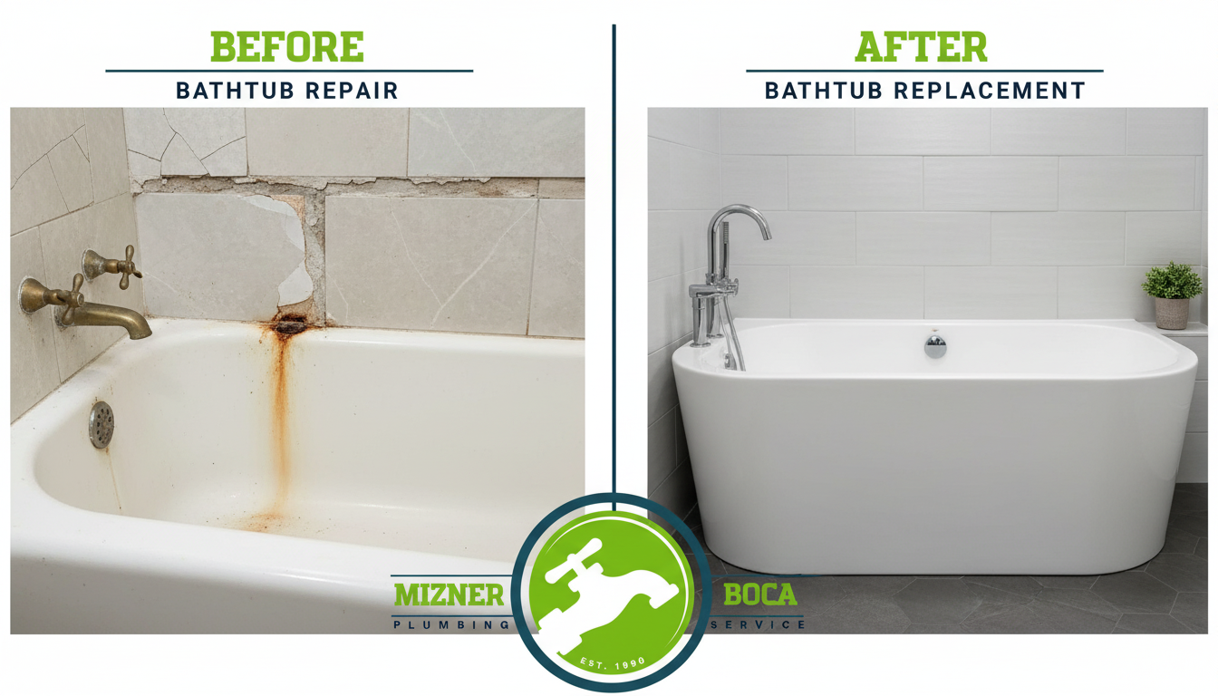 Before and After Bathtub Repair and Replacement in Boca Raton FL by Mizner Boca Plumbing