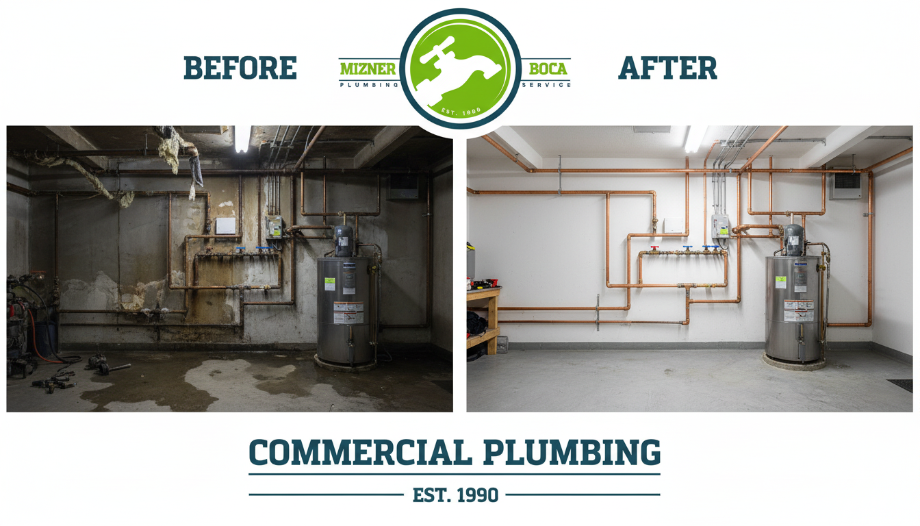 Before and After Commercial Plumbing Repair and Replacement in Boca Raton FL by Mizner Boca Plumbing
