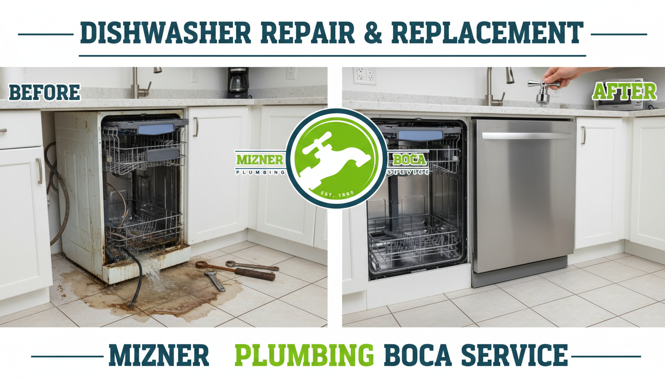 Before and After Dishwasher Repair and Replacement in Boca Raton FL by Mizner Boca Plumbing