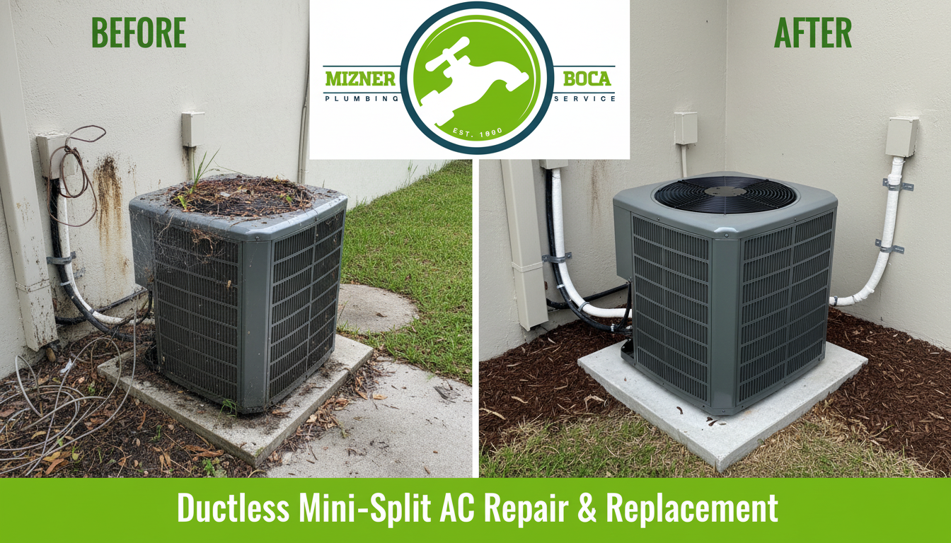 Before and After Ductless Mini-Split AC Repair and Replacement in Boca Raton FL by Mizner Boca Plumbing