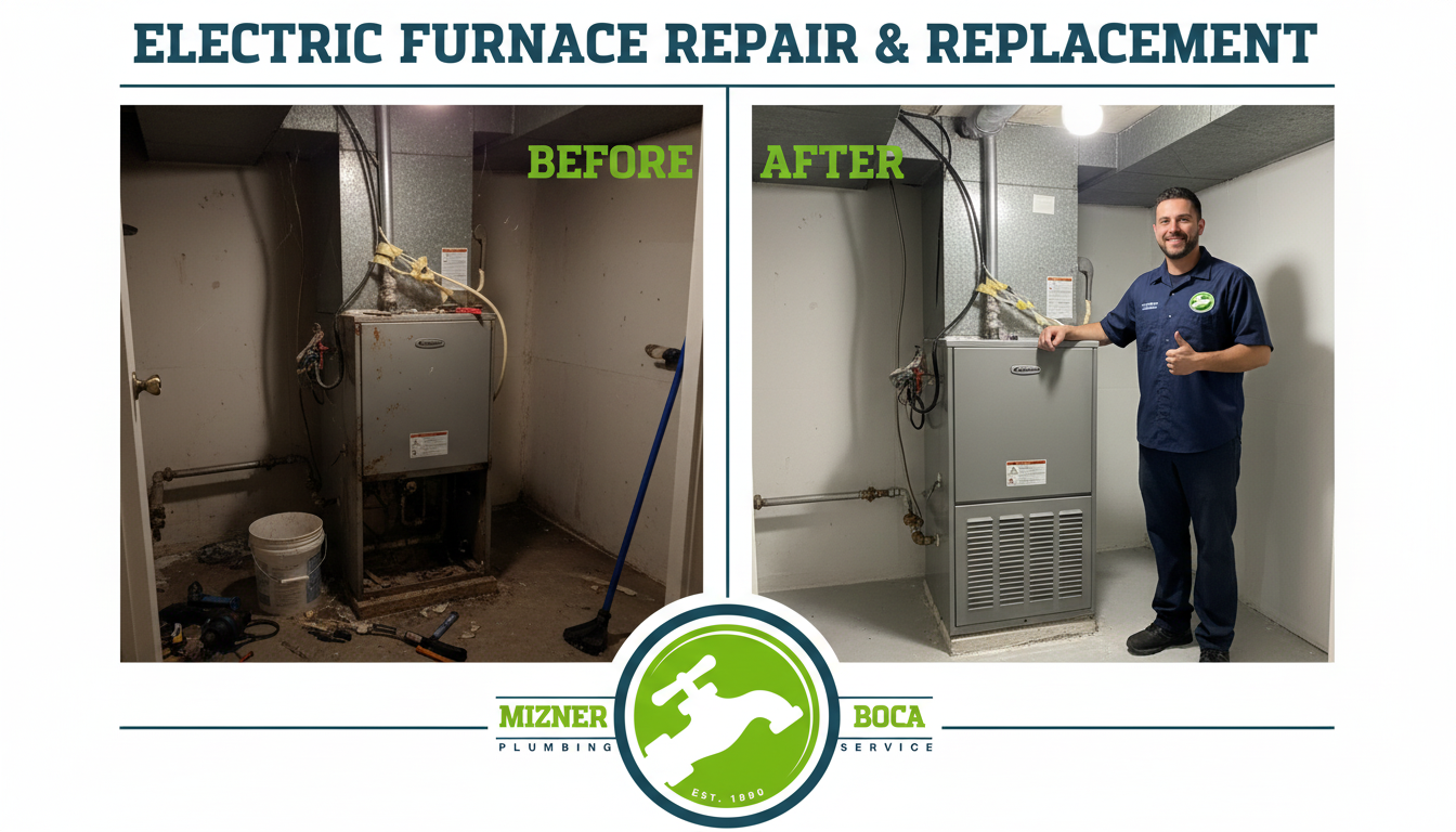 Before and After Electric Furnace Repair and Replacement in Boca Raton FL by Mizner Boca Plumbing