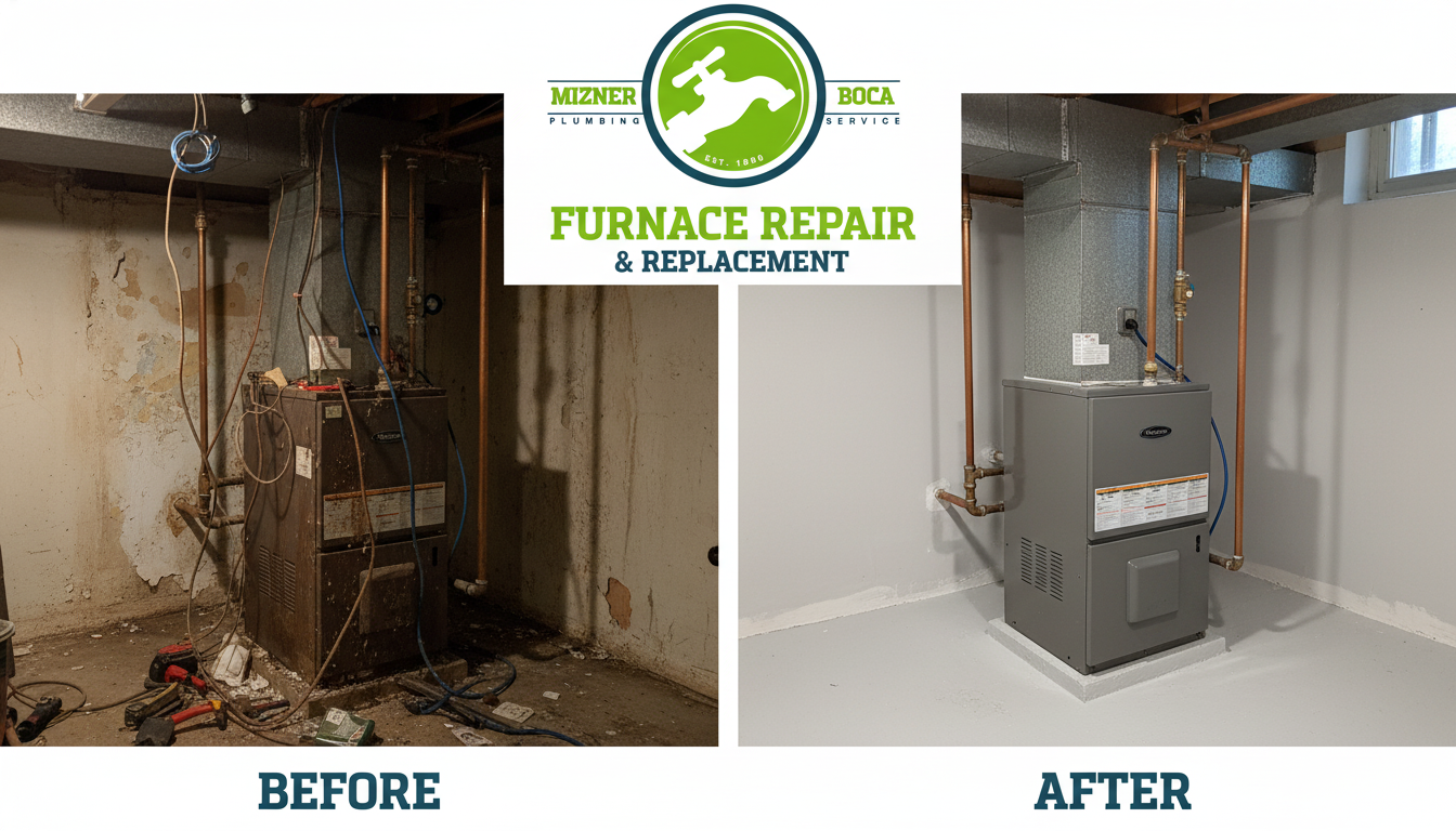 Before and After Furnace Repair and Replacement in Boca Raton FL by Mizner Boca Plumbing