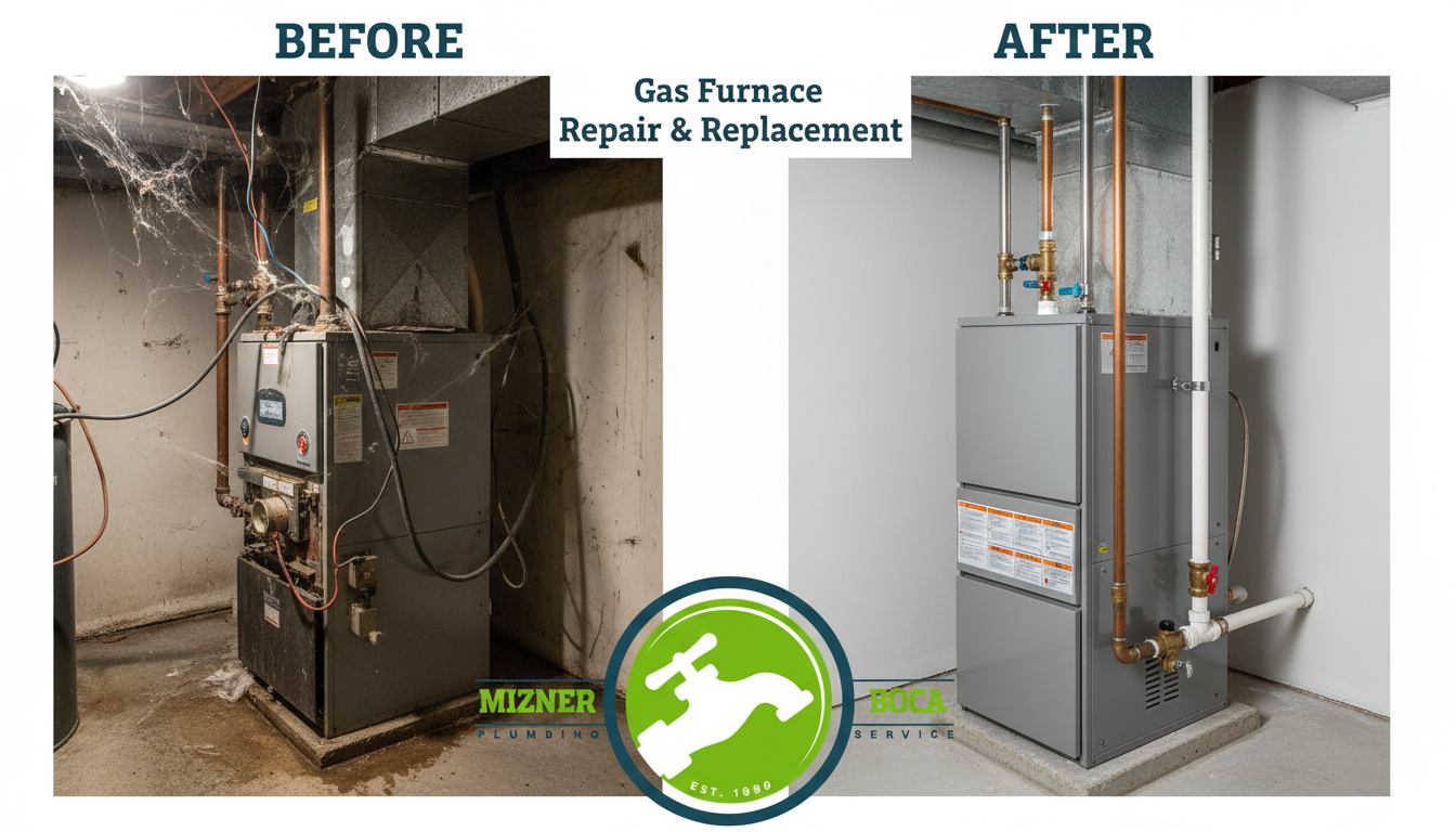 Before and After Gas Furnace Repair and Replacement in Boca Raton FL by Mizner Boca Plumbing