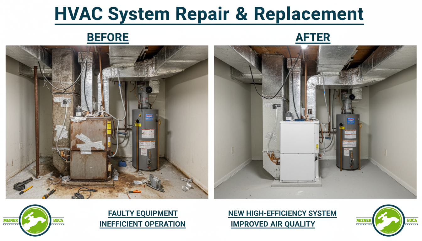 Before and After HVAC System Repair and Replacement in Boca Raton FL by Mizner Boca Plumbing