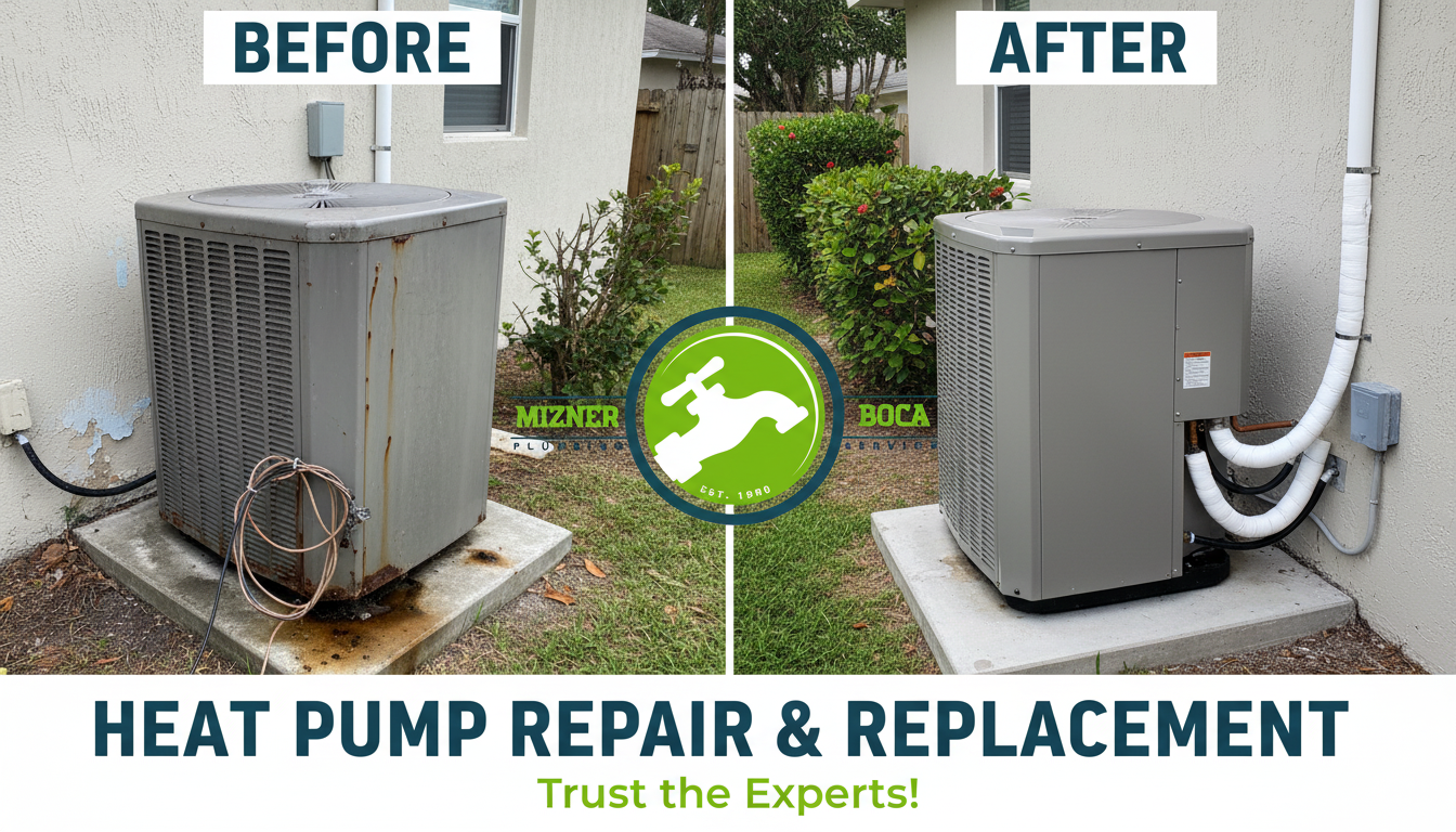 Before and After Heat Pump Repair and Replacement in Boca Raton FL by Mizner Boca Plumbing