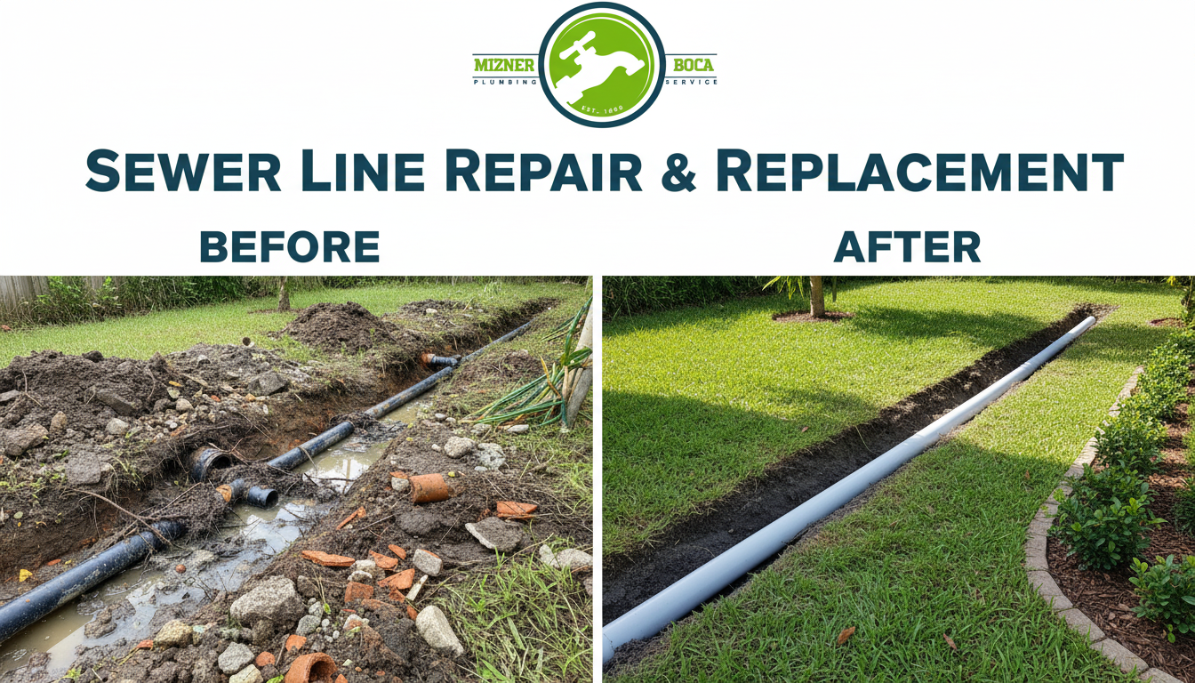 Before and After Sewer Line Repair and Replacement in Boca Raton FL by Mizner Boca Plumbing