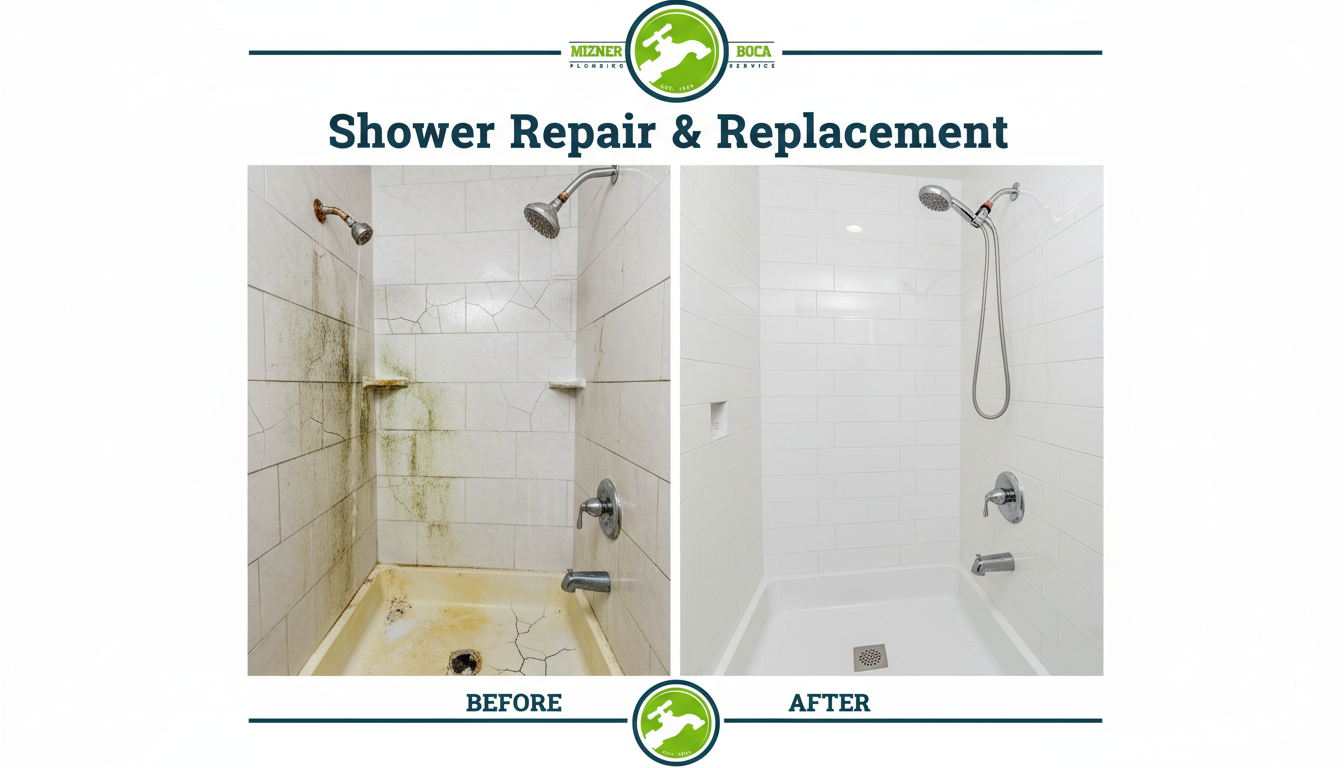 Before and After Shower Repair and Replacement in Boca Raton FL by Mizner Boca Plumbing