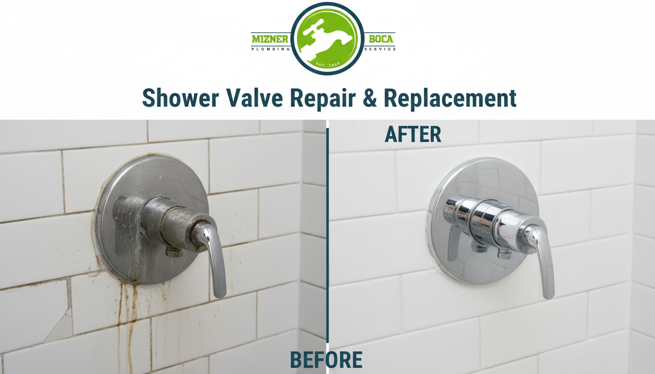 Before and After Shower Valve Repair and Replacement in Boca Raton FL by Mizner Boca Plumbing