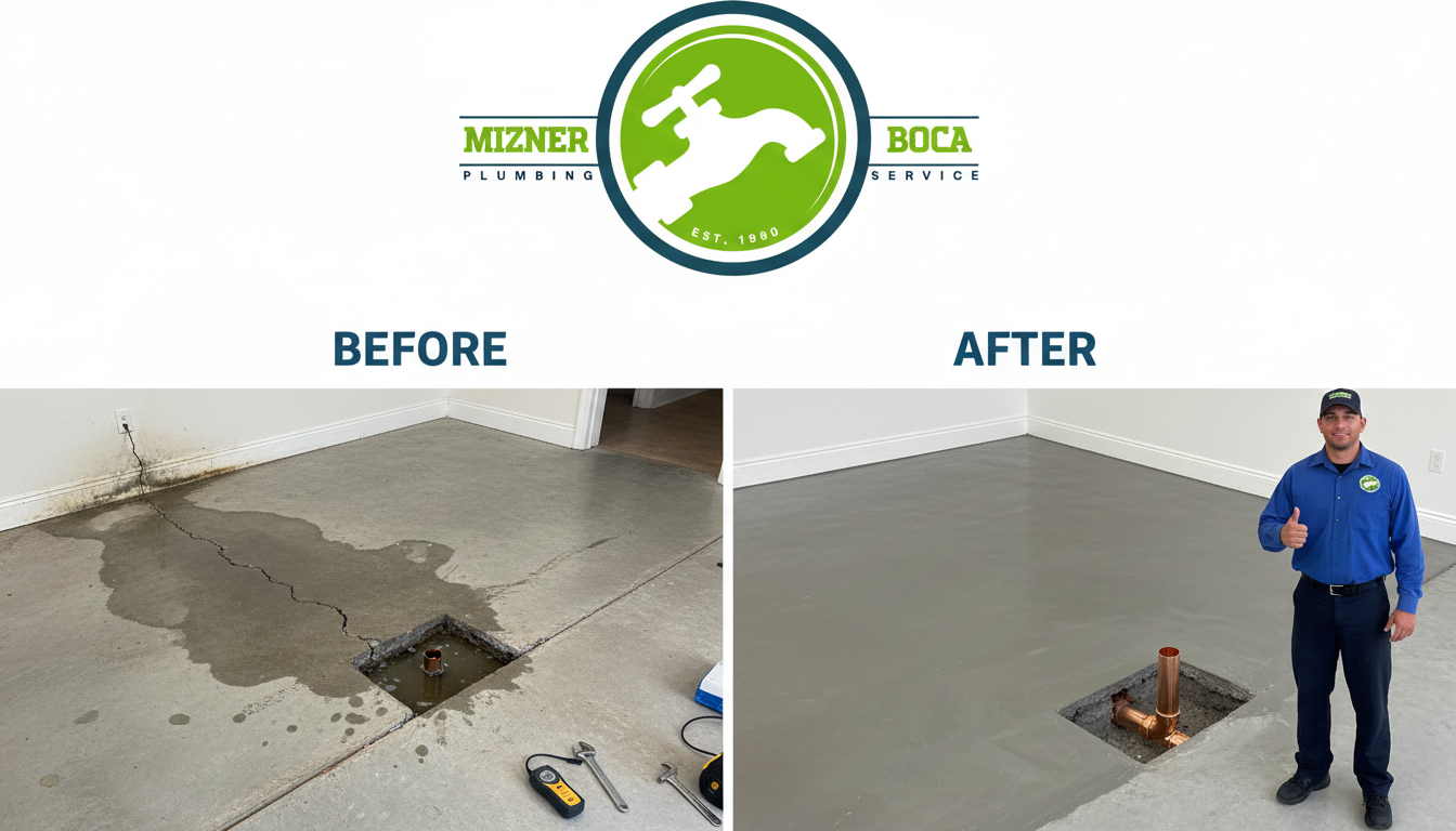 Before and After Slab Leak Detection and Repair in Boca Raton FL by Mizner Boca Plumbing