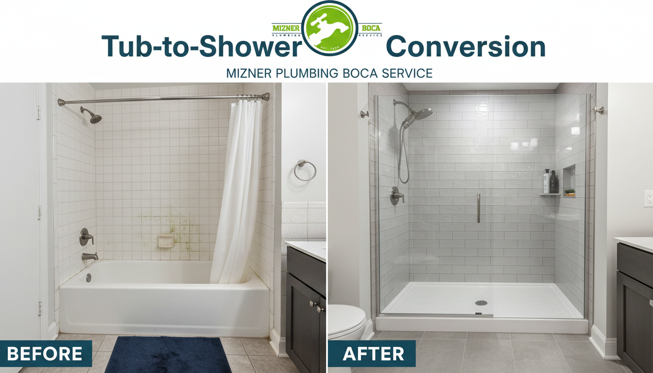 Before and After Tub-to-Shower Conversion in Boca Raton FL by Mizner Boca Plumbing