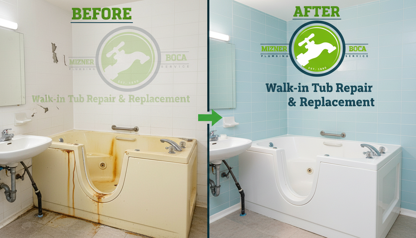 Before and After Walk-In Tub Repair and Replacement in Boca Raton FL by Mizner Boca Plumbing