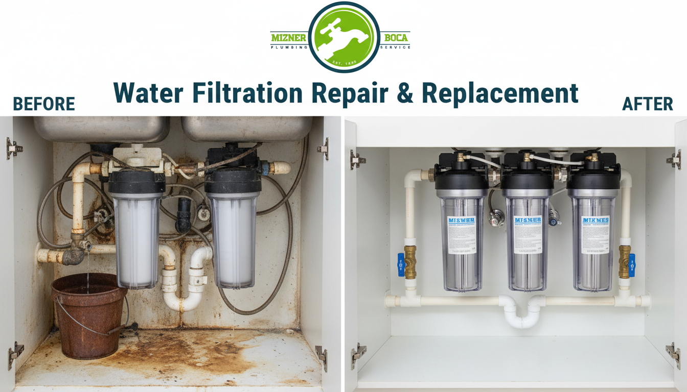 Before and After Water Filtration Repair and Replacement in Boca Raton FL by Mizner Boca Plumbing