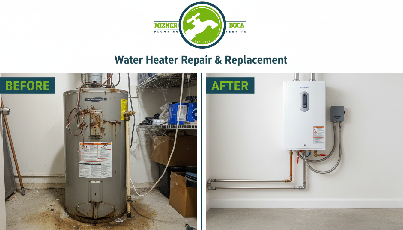 Before and After Water Heater Repair and Replacement in Boca Raton FL by Mizner Boca Plumbing