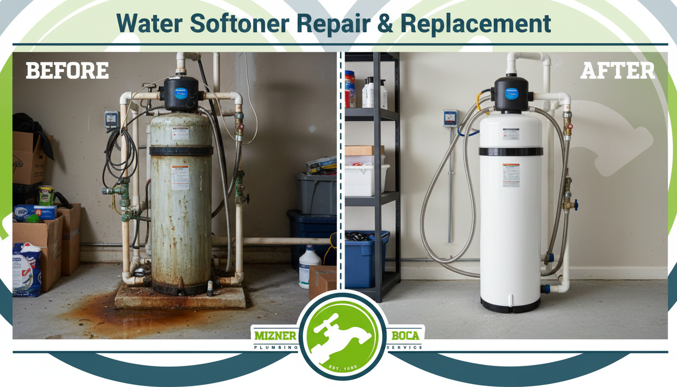 Before and After Water Softener Repair and Replacement in Boca Raton FL by Mizner Boca Plumbing